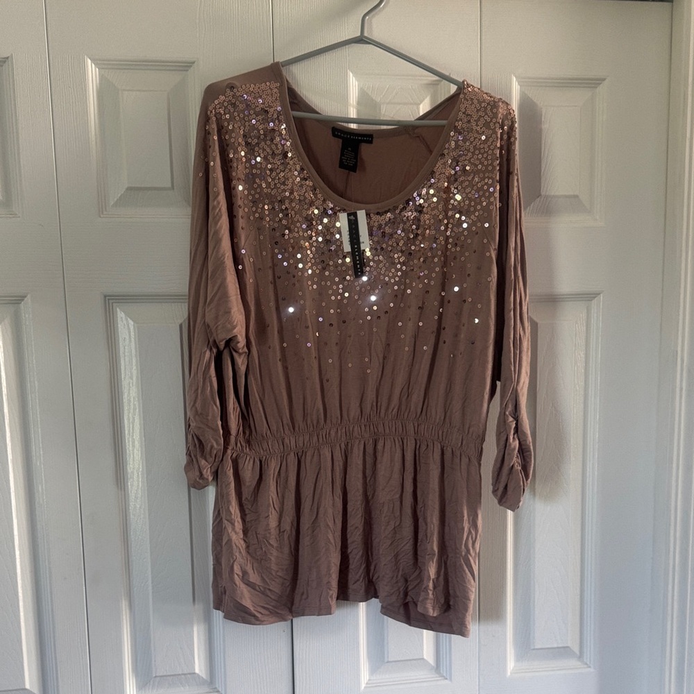 Grace Elements Taupe Sequin Blouse